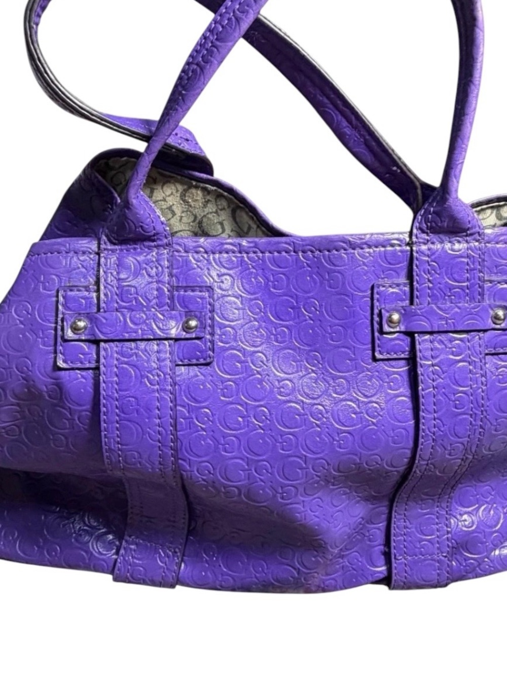 Guess Purple Embossed Leather Shoulder Bag - Picture 2 of 8